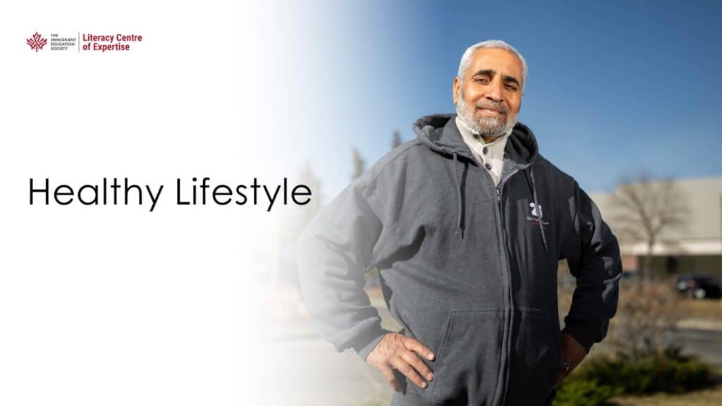 An older man wearing a dark hoodie stands outdoors, smiling confidently with his hands on his hips, next to the text "Healthy Lifestyle" on a bright background.